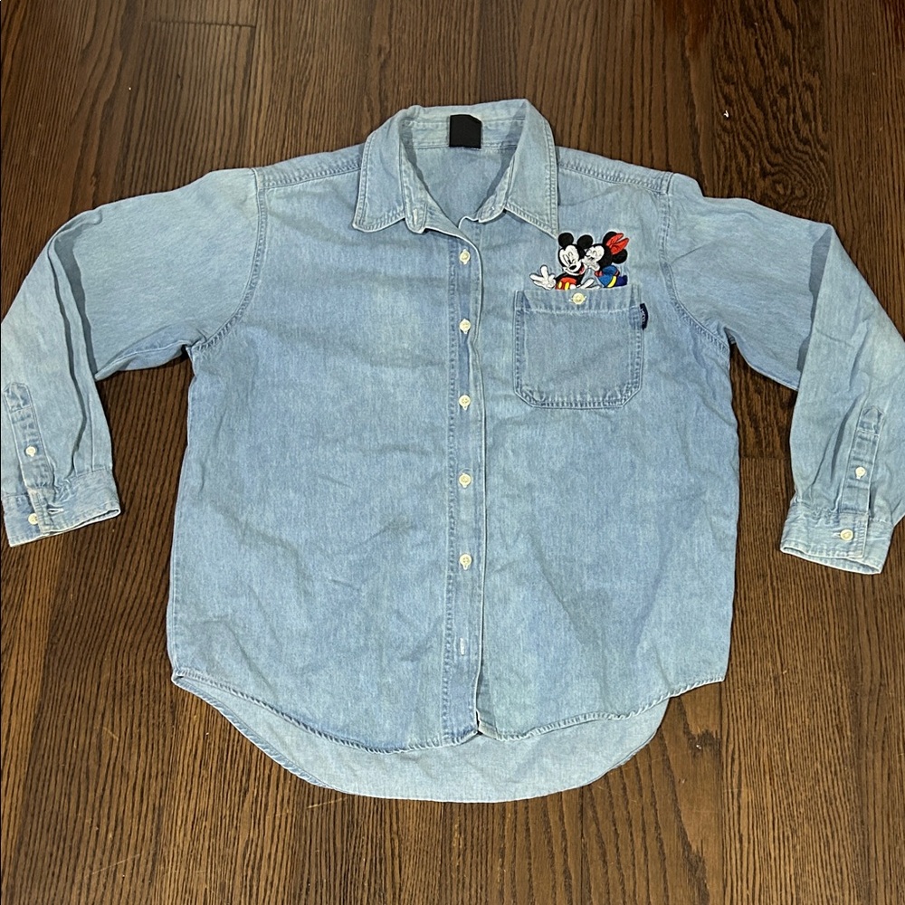Vtg Mickey Jerry Leigh Mickey & Minnie denim embroidered shirt sz S